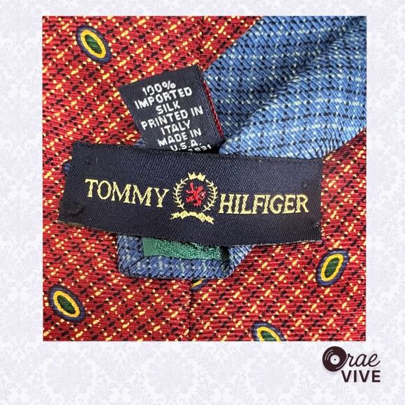 Tommy Hilfiger Red Peacock Silk Tie 100% Imported Silk Italy Print USA Made - Picture 5 of 5